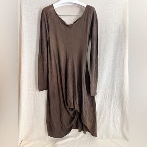 Urban Zen Cashmere Silk Blend Long Sleeve Gathered Hem Tunic Dress